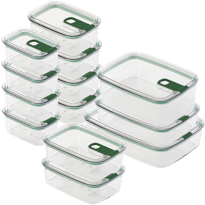 비엘락 올투명 원터치 에코젠 밀폐용기 6종13P 그린, 1세트