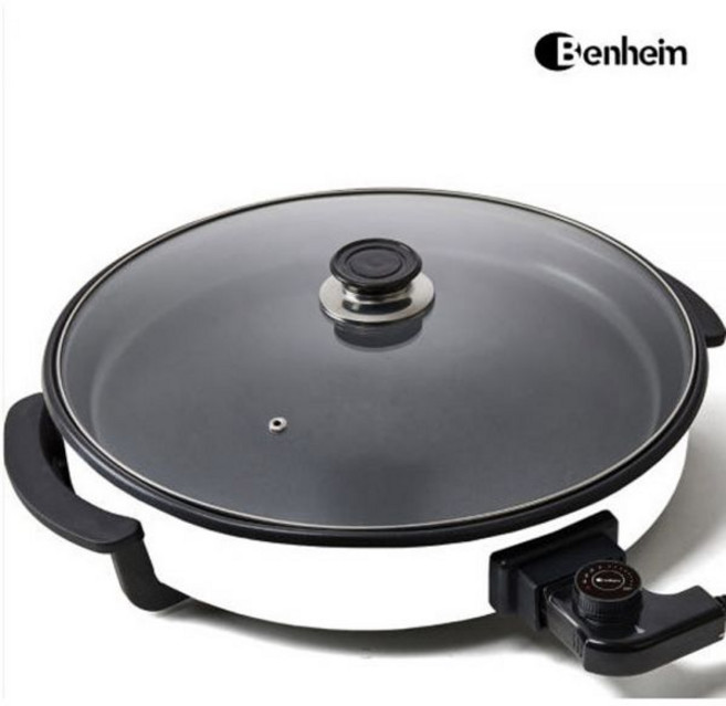 벤하임 원형전기그릴 BPP-1500B 피자팬 42cm 원형팬 유리뚜껑포함 다용도 전기후라이팬