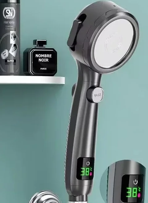 고압 핸드헬드 샤워 헤드 | 4단계 조절 가능한 절수형 욕실 스프레이어 LED 디지털 온도 표시기, 02 sxhs-sliver