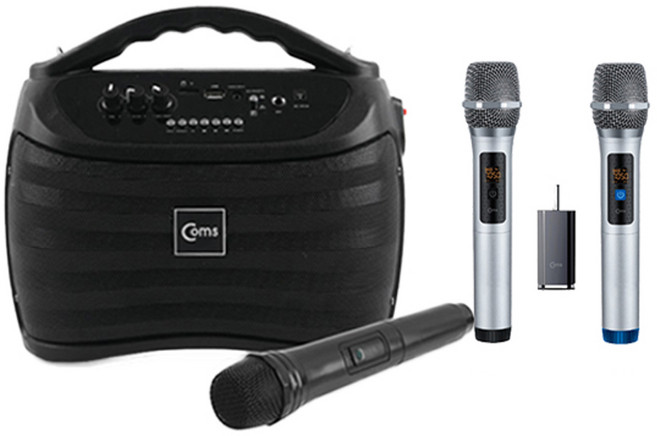 Coms 휴대용 블루투스 스피커 무선 마이크 30W앰프 KY201세트(버스킹 노래방 겸용), AP7204(무선듀얼 세트)