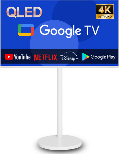 이브이 109cm UHD QLED 43형 스마트 구글TV 화이트 삼탠바이미 셋트, 43인치 UHD 구글TV 화이트, 고객직접설치, 스탠드형