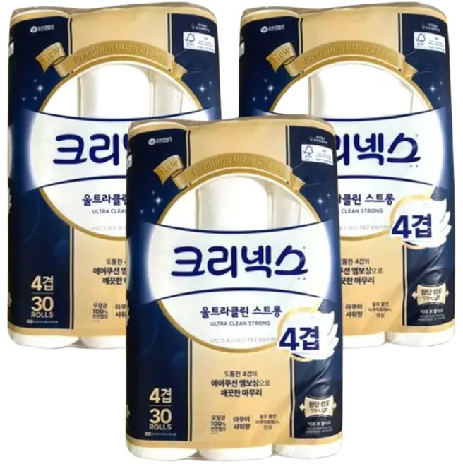 크리넥스 울트라클린 도톰한 4겹 휴지 25m 30롤 x 3팩, 3개