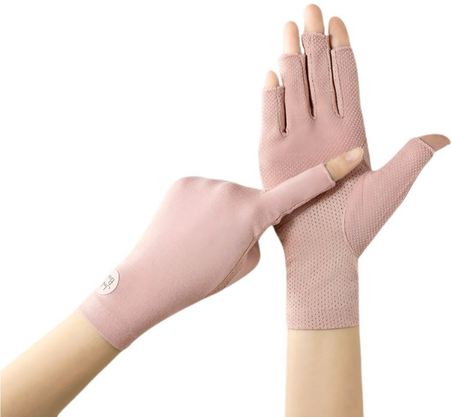 별라 여성 봄여름 자외선차단 통기성 좋은 반장갑 스마트폰터치 운전 등산 아웃도어, 1세트, 핑크 Pink