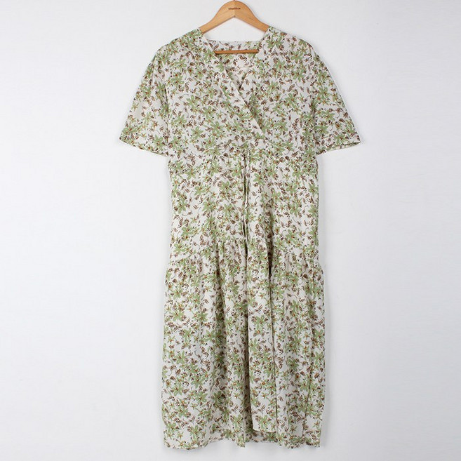 빼빼 여성용 트로피칼 랩 반팔 롱 원피스