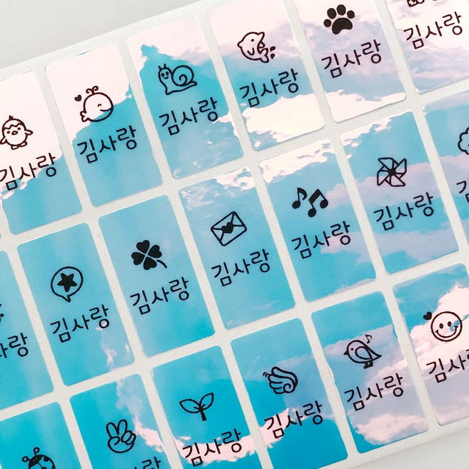 네임코코 신학기 필수품 방수 네임스티커, M56-중형연필용블루 기본그림, 3매입