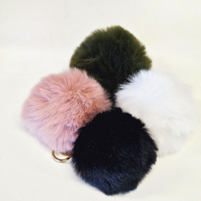 비폴드 밍크퍼 폼폼이 키링 2P, 1개, 화이트+화이트