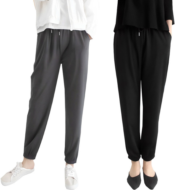 (2장) 스트링 조거팬츠 여성 스판 조거 밴딩 바지 1+1