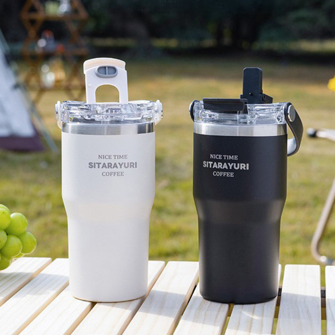 시타라유리 푸코 손잡이 빨대 텀블러, T37-블랙, 600ml, 1개
