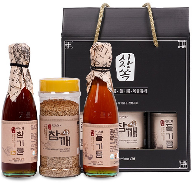 시장쏙 전연화 참기름 골드 + 전연화 들기름 + 전연화 볶음참깨 선물세트 1호, 1세트