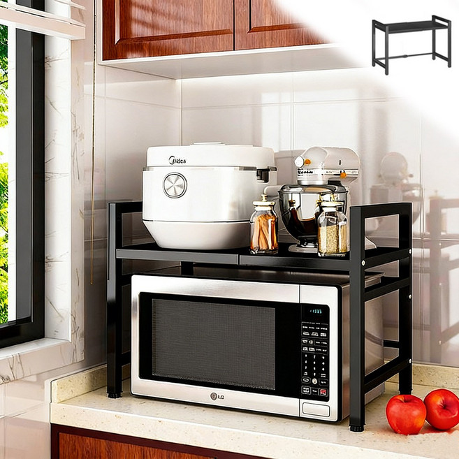 튼튼한 전자레인지 렌지대 길이조절 주방 정리, 1단, 블랙