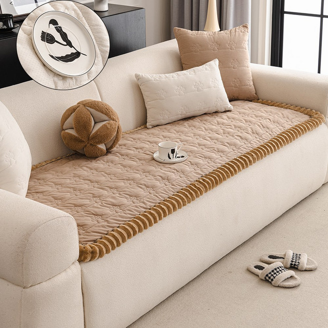 부드러운 벨벳 소파패드 미끄럼방지 애완동물가능 다사이즈 소파보호커버, 1개, 카키색