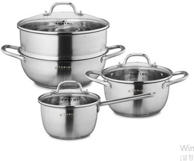 토리니 IH 스텐 냄비 4종세트, 실버, 1세트, 편수18cm+양수20cm+전골26cm+찜기+뚜껑3p