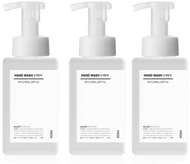 알루이 거품용기 욕실디스펜서 공병 450ml 백색, 3개