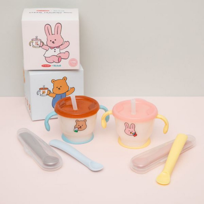 데일리라이크 마이버디x릿첼 첫걸음 머그 빨대컵 & 봉봉 이유식 스푼 2종 세트, 송이 세트