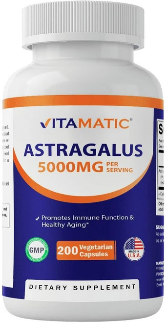 미국 비타메틱 Vitamatic Astragalus Capsules 황기 추출물 5000mg 캡슐, 200정, 6개 - 쿠팡