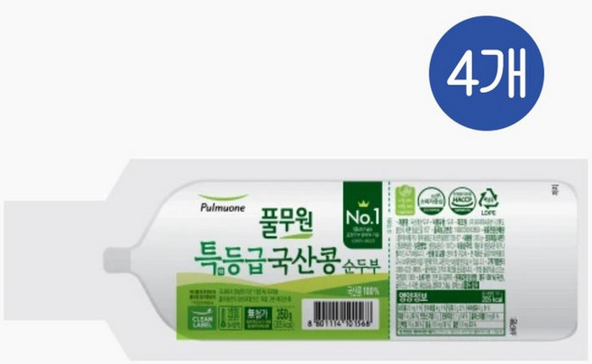 풀무원 특등급 국산콩 순두부, 4개, 350g
