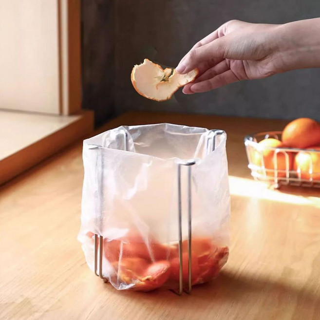 304 스텐 싱크대용 비닐봉투 거치대 접이식 정리홀더 비닐봉투 거치, 1개, 실버