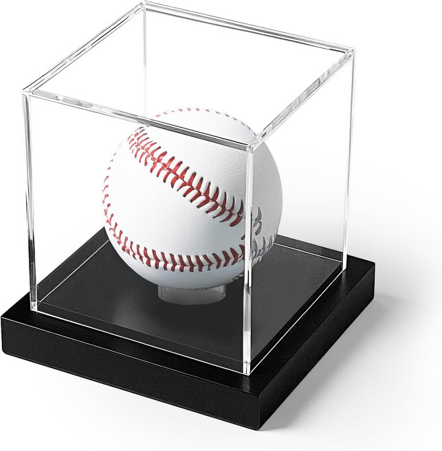 야구 디스플레이 케이스 투명 아크릴 큐브 자외선 차단 홀더 사인볼 기념품용 스탠드 박스 1팩, Baseball, 1 Pack