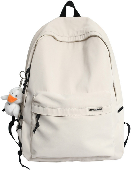 日常後背包 大學生後背包 可放15吋筆電 白色 附可愛小鴨吊飾