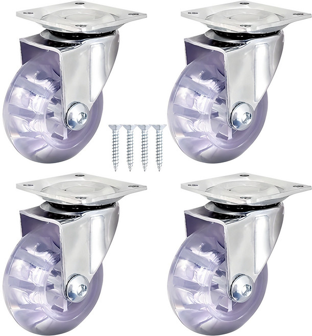 무소음 우레탄 4개입 세트 바퀴 구르마 캐스터 회전형, 투명, 4개