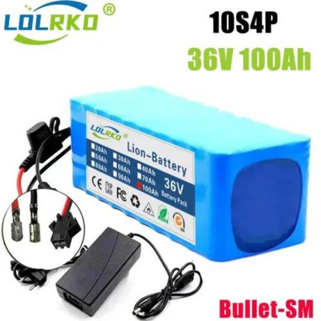 전기 자전거 전기 자동차 자전거 스쿠터 벨트용 리튬 배터리 팩 36V 10S4P 100Ah 18650 고용량 전력 42V 750W 1000W 30A BMS, 1개, 1개입