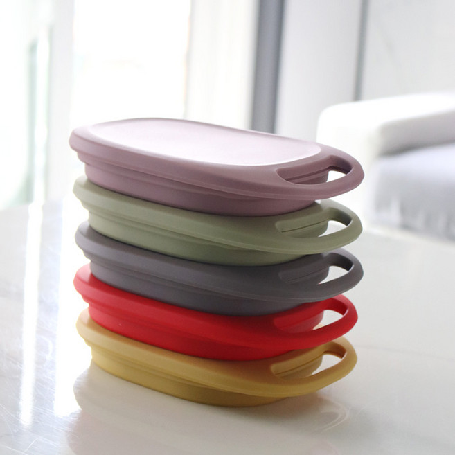 국산 실리콘 손잡이형 접이식용기 650ml 5color 캠핑용도시락 등산도시락 접이식도시락, 코코아1p, 1개
