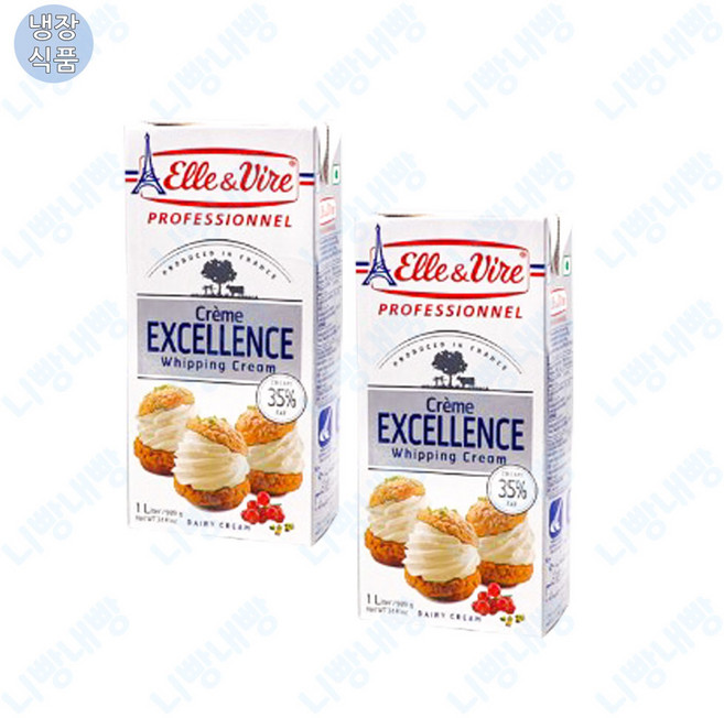 엘르앤비르 엑설런스 휘핑크림 동물성 생크림 1L(아이스박스포함), 2개, 1L