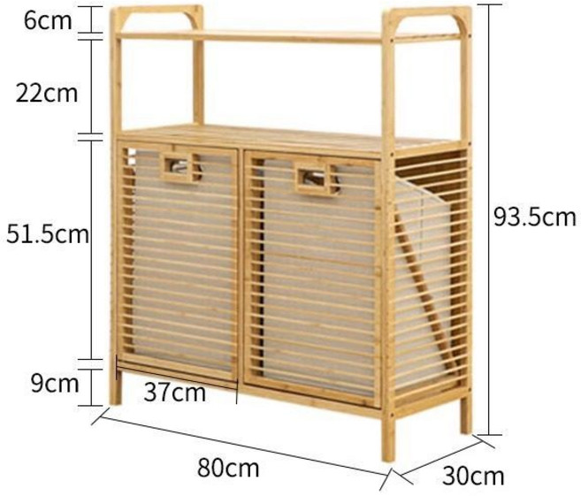 대나무 햄퍼 세탁 바구니 슬라이딩 뚜껑 빨래바구니 빨래 빨래통 세탁바구니, B. 2칸 (선반)