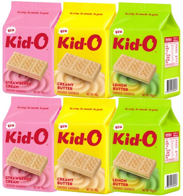 키도 과자 크래커 크리미버터90g(2개)+레몬버터90g(2개)+딸기크리미90g(2개) 3종 세트 샌드위치 비스킷 사무실 간식, 90g