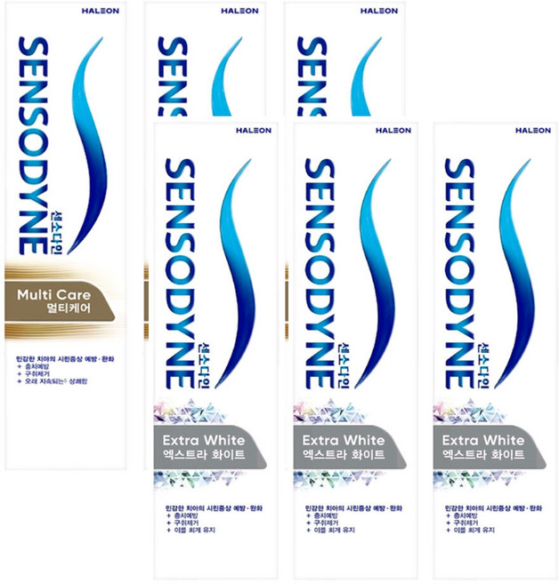 센소다인 멀티케어 치약 3개 + 엑스트라 화이트 치약 3개, 1세트, 660g