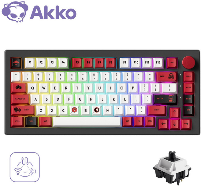 Akko 악코 월드 투어 베트남 5075B Plus 75% 82키 핫스왑 유무선 기계식 키보드 3모드 연결 Cherry 프로파일 Akko V3 Piano Pro 스위치, World Tour Vietnam