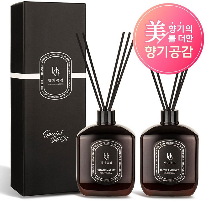 향기공감 프리미엄 대용량 디퓨저 선물세트, 2개, 520ml, 양재동꽃시장