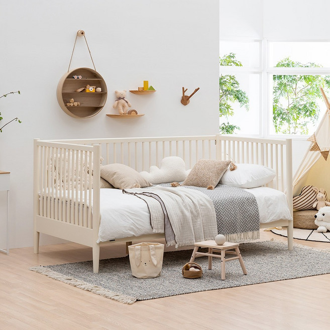 레이디가구 스칸딕 로맨틱 데이베드 원목침대 SS 슈퍼싱글 (오픈형/가드형) 방문설치, 아이보리