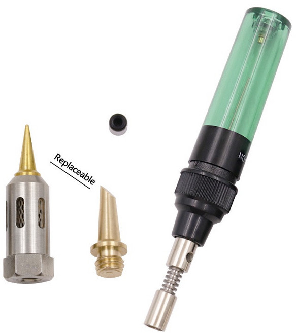 便攜式小型燃氣烙鐵家用焊接維修工具 筆型瓦斯噴火槍, 1個, 4合1瓦斯烙鐵工具（斜頭+尖頭）
