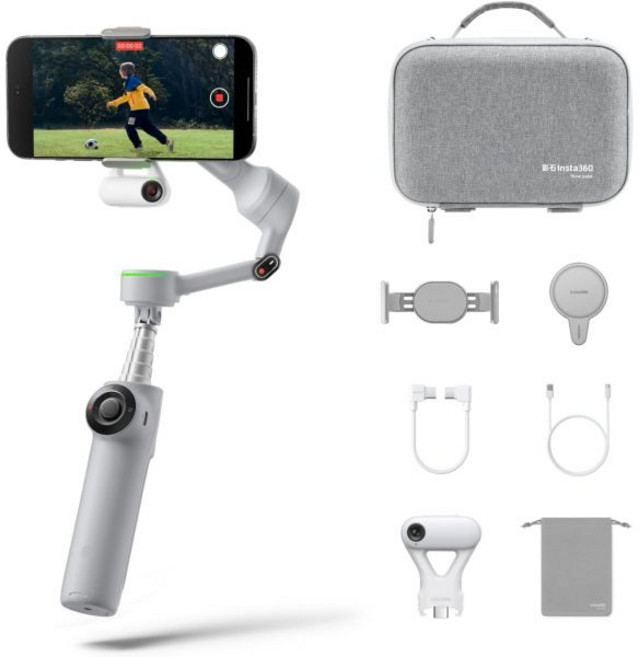 Insta360 휴대폰짐벌 유튜브 고정 거치대 플로우 2 프로 폰 짐벌 안정기 아이폰 및 안드로이드 AI 여행 브이로그용 동영상 틱톡용 - 얼티밋 크리에이터 번들 그레이, Stone Grey - Ultimate Creator