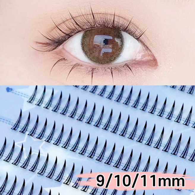 Winkii 노글루 속눈썹 자연스러운 포인트 A형 가닥속눈썹 9+10+11mm 대용량 200pcs, 1개