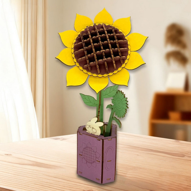 루캔필 DIY 우드퍼즐 입체 나무, 1개, 혼합색상-해바라기, 47피스