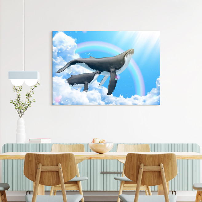 바다 고래 그림 36종 행운 풍수 돌고래 대형 캔버스 액자 일러스트 포스터 아이방 인테리어 우영우그림, 8. 무지개 구름 고래