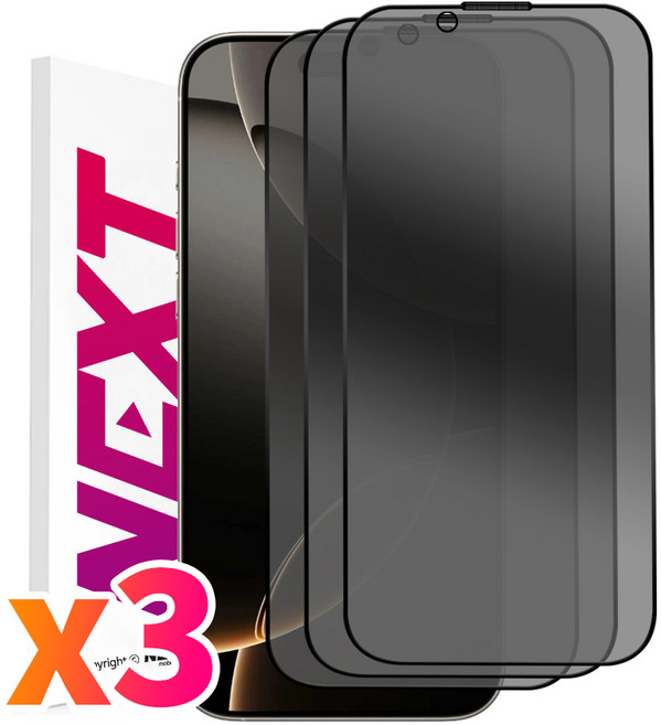 NEXTMOBILE 1+1+1 아이폰 16 프로 프로맥스 플러스 터치감 좋은 사생활 보호 풀커버 강화유리 액정 보호 필름, 3개