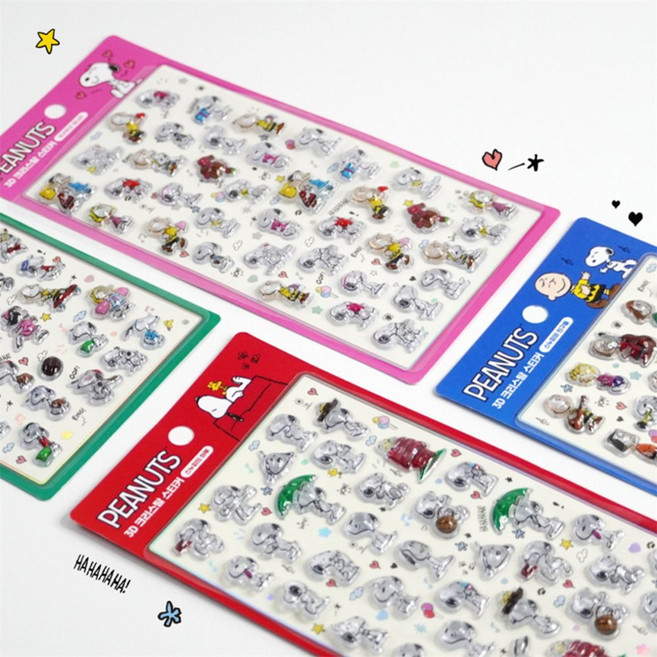 딜리고 3D크리스탈 스티커 봉봉드롭 스누피 공식 라이센스 정품 스티커 다꾸쇼핑몰 다꾸재료 디자인이예쁜, 스누피와 운동하는 날