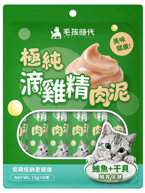 毛孩時代 極純滴雞精雞肉泥 鮪魚+干貝 15g x 6條 犬貓皆可食, 6個
