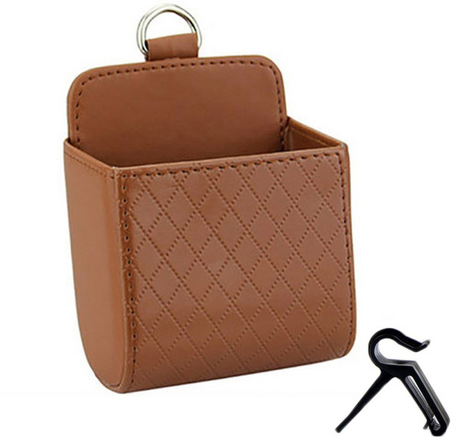 차량 컵홀더 깔끔한 자동차 주최자 액세서리 전화 보관 환기 공기 상자 보드 대시 가방 홀더 안경 가죽 1pc, Brown, 1개