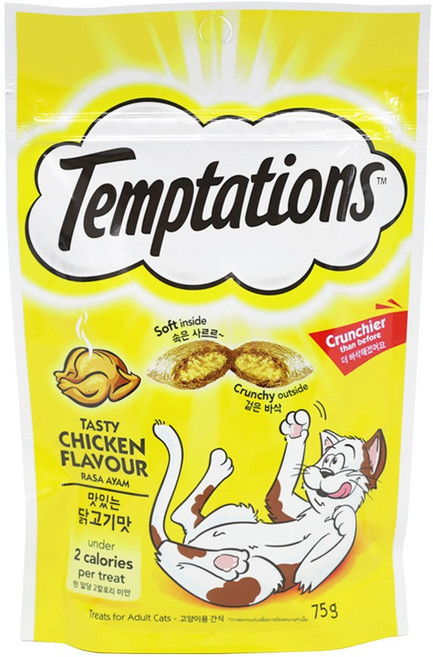 템테이션 고양이 스낵, 맛있는 닭고기맛, 75g, 3개