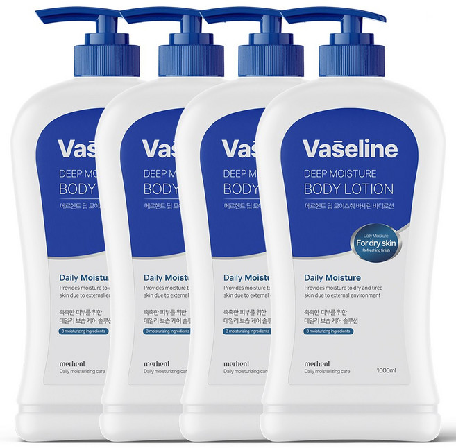 메르헨트 딥 모이스춰 바세린 대용량 바디로션 1000ml 바디크림 향좋은 향기좋은 보습 고보습 향오래가는 퍼퓸 남자 남성 군인 여자 여성 추천, 4개, 1L