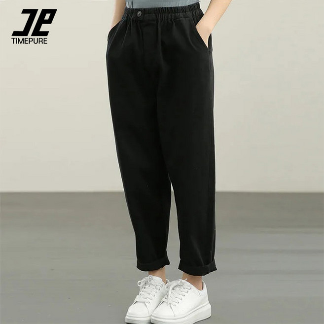 타임퓨어 여성 9부 밴딩 배기팬츠 루즈핏 빅사이즈 날씬해 보이는 배기바지 키작녀 봄가을 벌룬팬츠
