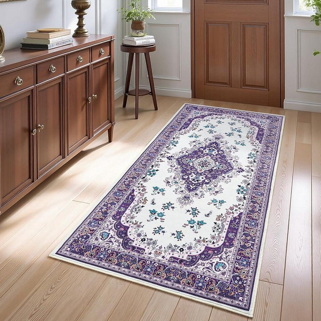 HOMORE Vintage Runner Rug-2x5 Hallway Rug for Entryway Non Slip Washable Bedroom Faux Wool Low Pil