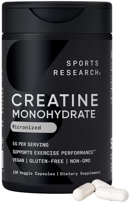 스포츠리서치 크레아틴 모노하이드레이트 마이크로나이즈드 5g 베지 캡슐, 1개, 120정