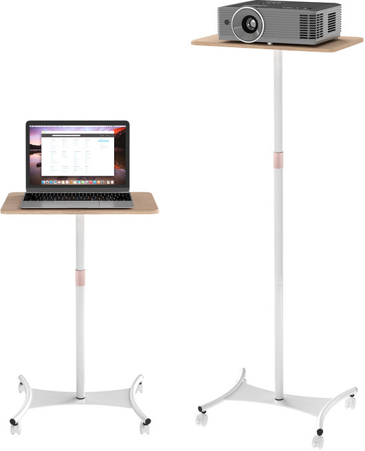 GAPINO 스탠딩 책상 높이조절 테이블 바퀴달린 이동식 모니터 받침대 스탠드, 흰색, 1개