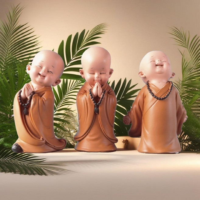 컴위즈 귀여운 동자승 인형 피규어 3종세트 차량 인테리어 장식품 무사고 기원 불교 용품, A세트