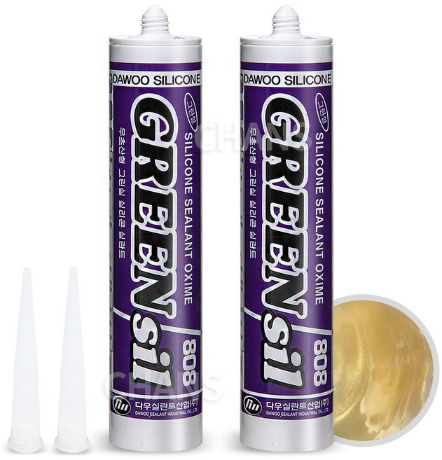 무초산형 실리콘 골드 금색 1세트 노즐포함 샷시 건축물 유리 글레이징 창호 실링 금색실리콘, 2개